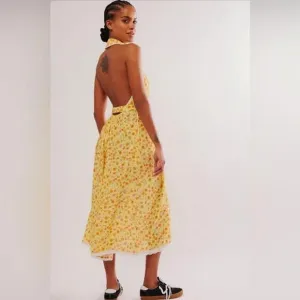 Free People Slice Of Life Midi Dress - Lemon Sorbet Combo size L New $148 msrp