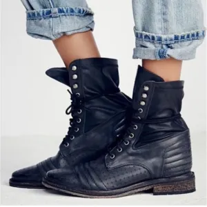 Free People Sounder Lace-Up Moto Combat Boots Size 38