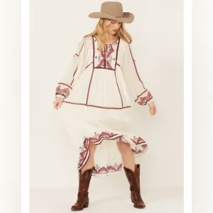 Free People Sweet Escape Midi Embroidered Bohemian Dress Size Medium ~ NWOT