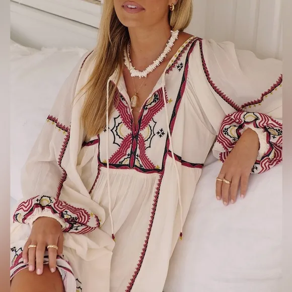 Free People Sweet Escape Midi Embroidered Bohemian Dress Size Medium ~ NWOT