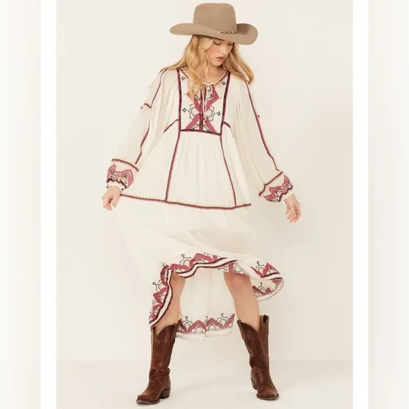 Free People Sweet Escape Midi Embroidered Bohemian Dress Size Medium ~ NWOT