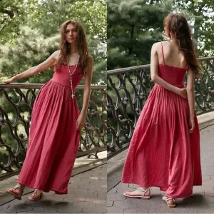 Free People Sweet Nothings Midi Dress Red/Pink Gingham Sz XS Spring Cottagecore