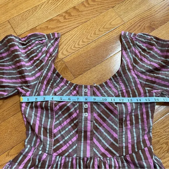 Free People Tulie Plaid Midi Dress Brown Pink with pockets Size XS