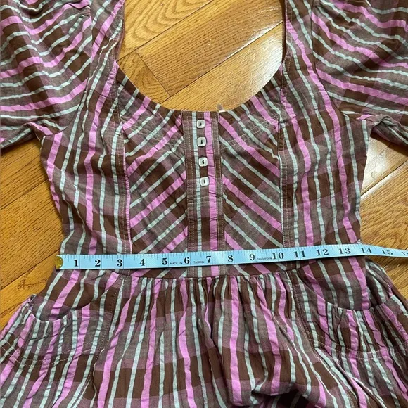 Free People Tulie Plaid Midi Dress Brown Pink with pockets Size XS