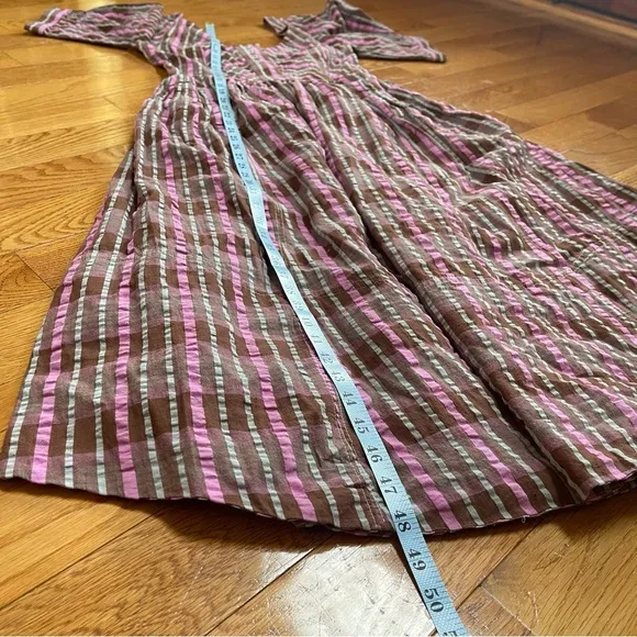 Free People Tulie Plaid Midi Dress Brown Pink with pockets Size XS