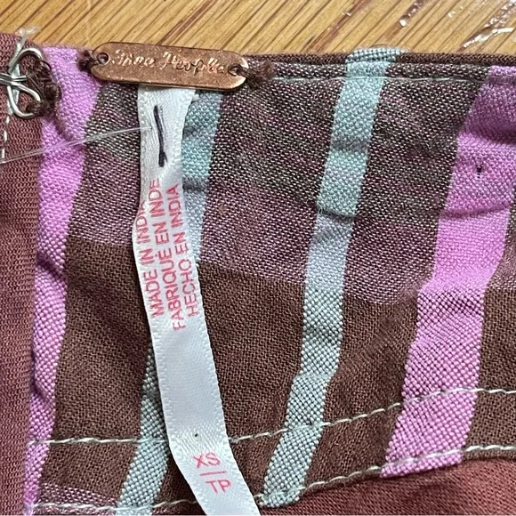 Free People Tulie Plaid Midi Dress Brown Pink with pockets Size XS