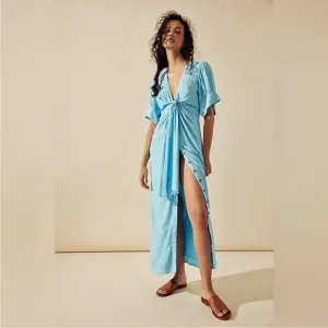 Free People Vintage Summer Midi Dress Sky Blue Small NWT