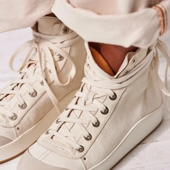 Free People We The Free Saturday Sneakers High Top Nubuck Leather  Off White