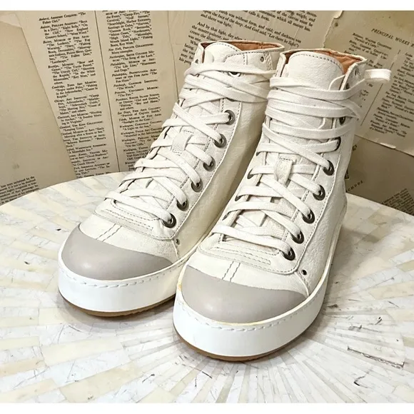 Free People We The Free Saturday Sneakers High Top Nubuck Leather  Off White