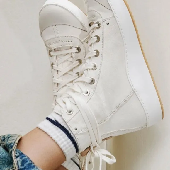 Free People We The Free Saturday Sneakers High Top Nubuck Leather  Off White