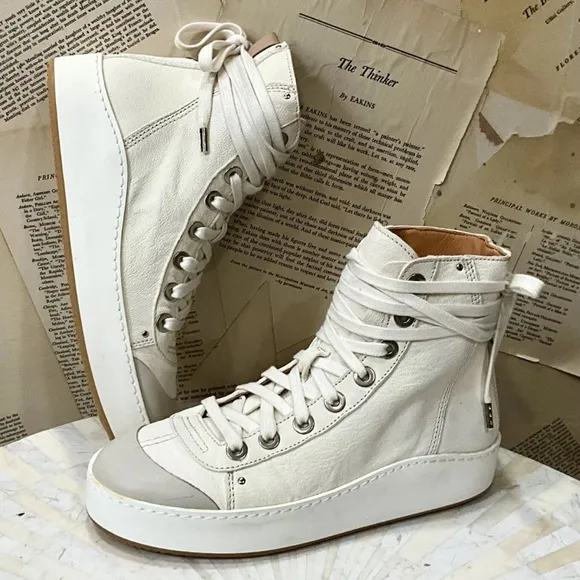 Free People We The Free Saturday Sneakers High Top Nubuck Leather  Off White