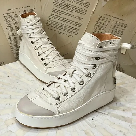 Free People We The Free Saturday Sneakers High Top Nubuck Leather  Off White