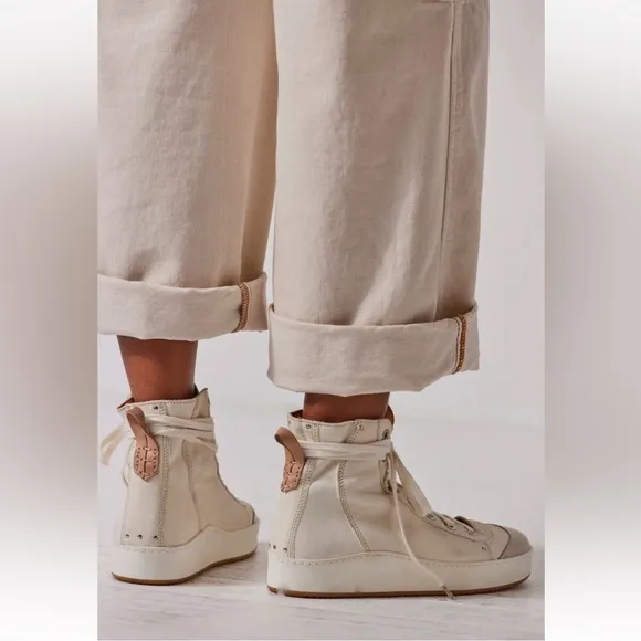 Free People We The Free Saturday Sneakers High Top Nubuck Leather  Off White