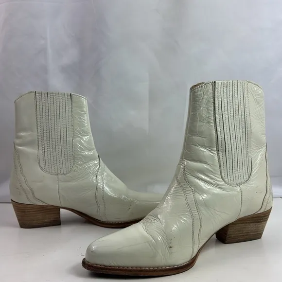 Free People White Leather Frontier Chelsea Western/Disco Women's Ankle Boots
