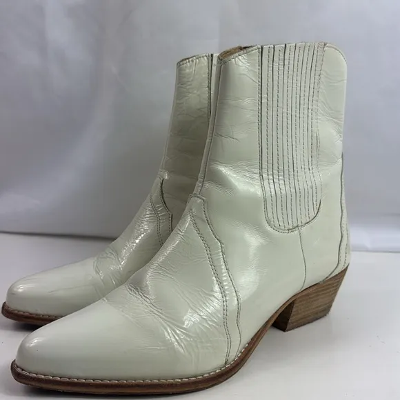 Free People White Leather Frontier Chelsea Western/Disco Women's Ankle Boots
