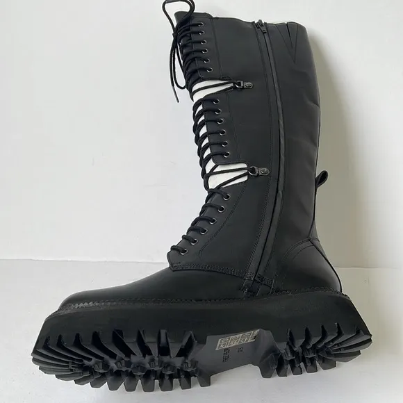 Free People Womens Miller Cut Out Lace Up Knee High Leather Boots Black
