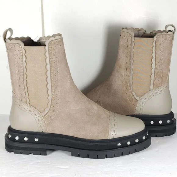 Free People Women's US 7 Tate Oyster Suede Studded Lug Sole Chelsea Boots New