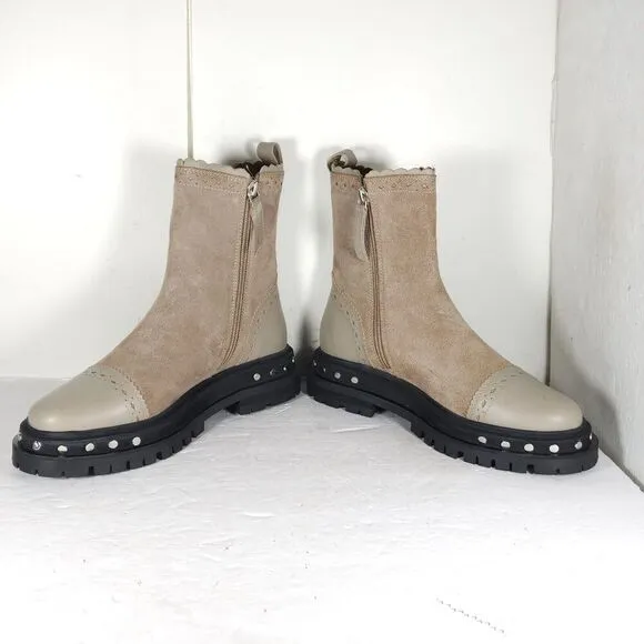 Free People Women's US 7 Tate Oyster Suede Studded Lug Sole Chelsea Boots New