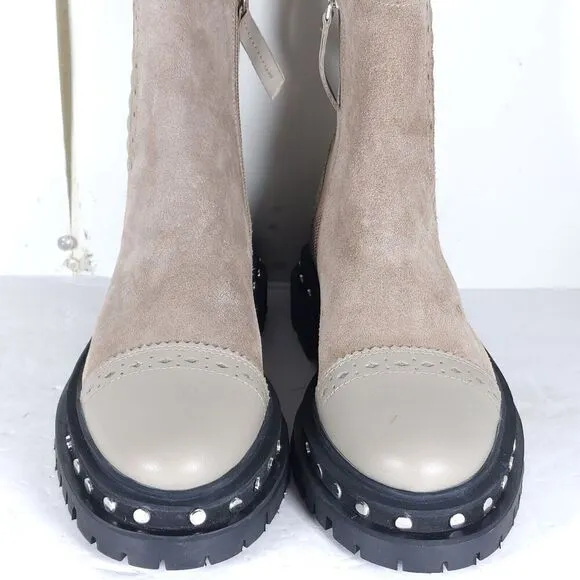 Free People Women's US 7 Tate Oyster Suede Studded Lug Sole Chelsea Boots New