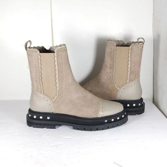 Free People Women's US 7 Tate Oyster Suede Studded Lug Sole Chelsea Boots New