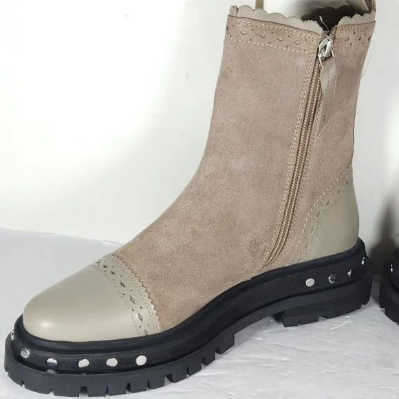 Free People Women's US 7 Tate Oyster Suede Studded Lug Sole Chelsea Boots New