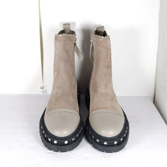 Free People Women's US 7 Tate Oyster Suede Studded Lug Sole Chelsea Boots New