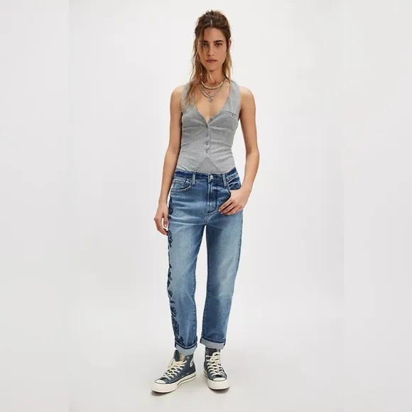 Free People x Driftwood Floral Embroidered Royce Jeans NWT