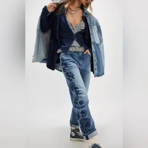 Free People x Driftwood Floral Embroidered Royce Jeans NWT