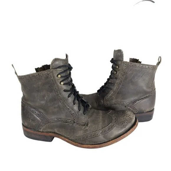 Freebird By Steven Men's BROOM Bradford US9 Brown Leather Distress Combat Boots
