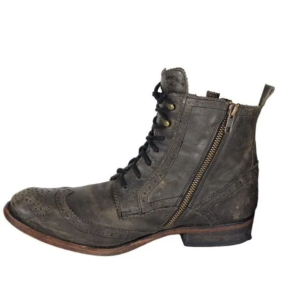 Freebird By Steven Men's BROOM Bradford US9 Brown Leather Distress Combat Boots