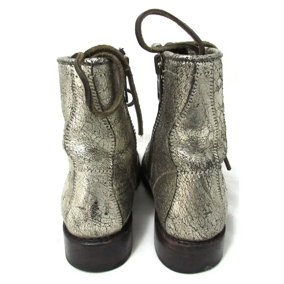Freebird Gold Crackle Leather Manchester Zip Sides Combat Boots Size 6 EUC