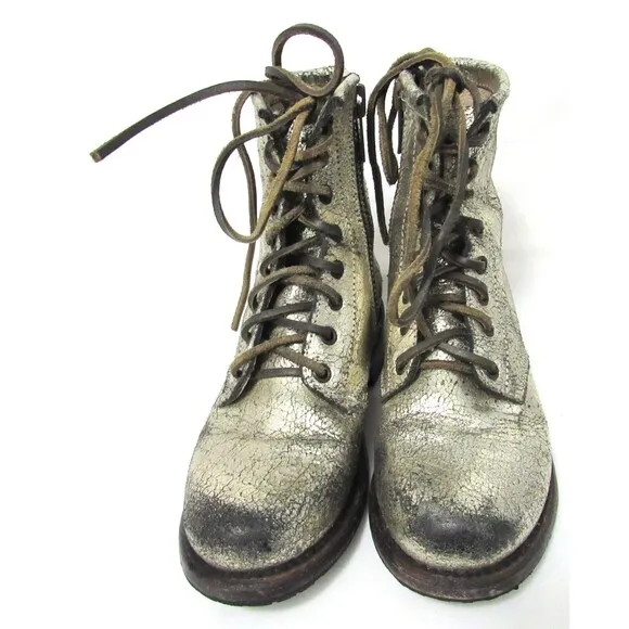 Freebird Gold Crackle Leather Manchester Zip Sides Combat Boots Size 6 EUC