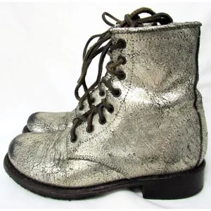 Freebird Gold Crackle Leather Manchester Zip Sides Combat Boots Size 6 EUC