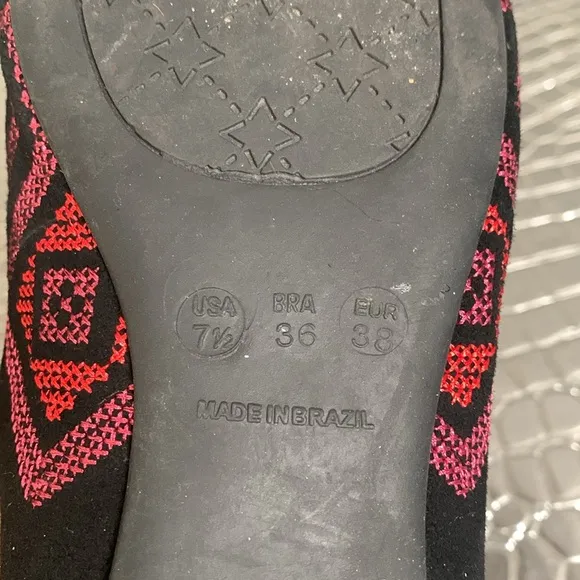 French Sole FS/NY Floral &amp; Bee embroidered tapestry Black suede 39 US 7.5 Shoes