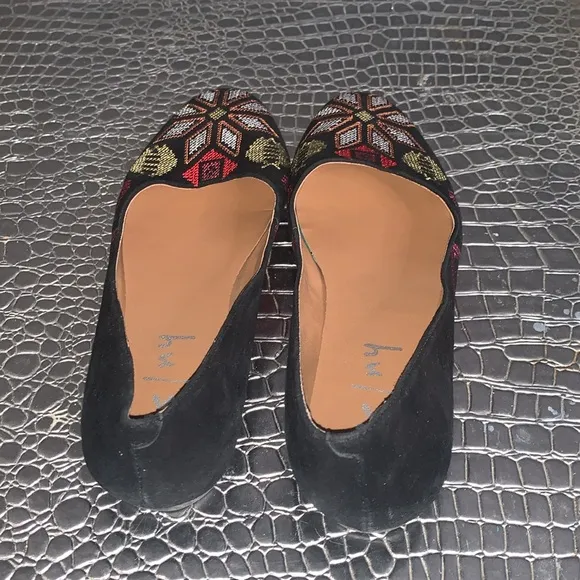 French Sole FS/NY Floral &amp; Bee embroidered tapestry Black suede 39 US 7.5 Shoes
