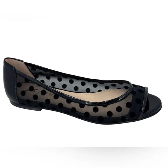 French Sole FS/NY Noir Sheer Polka Dot Peep Toe Ballet Flats Black Sz 8