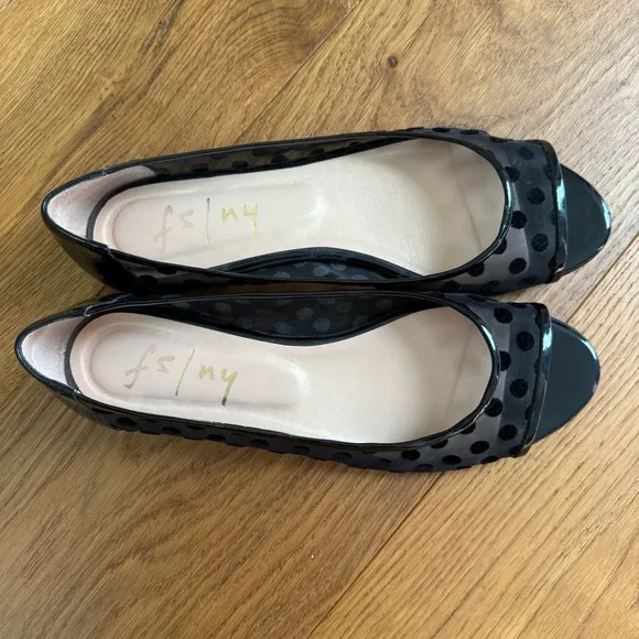 French Sole FS/NY Noir Sheer Polka Dot Peep Toe Ballet Flats Black Sz 8