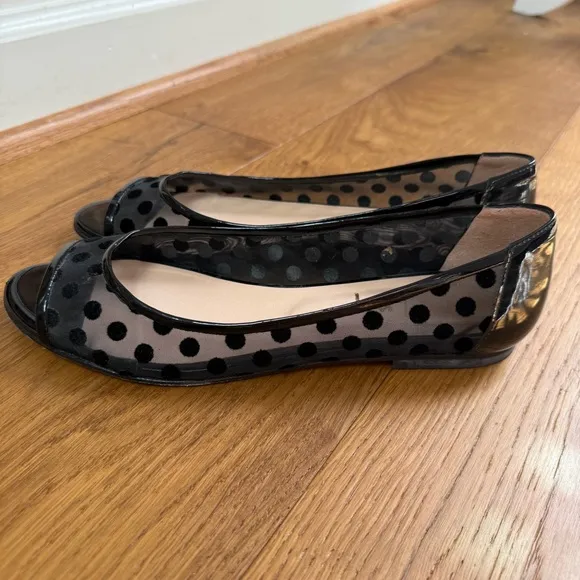 French Sole FS/NY Noir Sheer Polka Dot Peep Toe Ballet Flats Black Sz 8