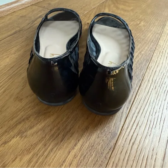 French Sole FS/NY Noir Sheer Polka Dot Peep Toe Ballet Flats Black Sz 8