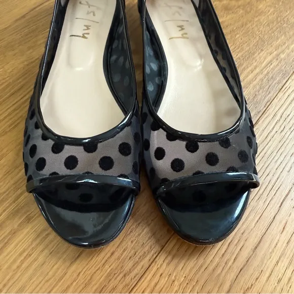 French Sole FS/NY Noir Sheer Polka Dot Peep Toe Ballet Flats Black Sz 8