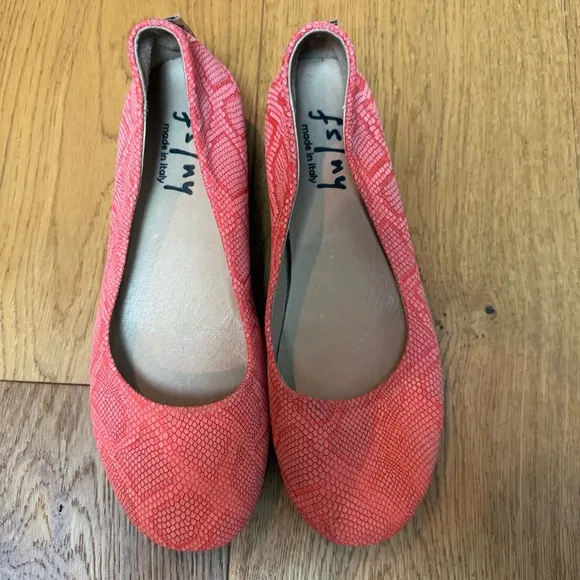 French Sole FS/NY Zeppa Coral Lizard-FE Flats Made in Italy Sz 8