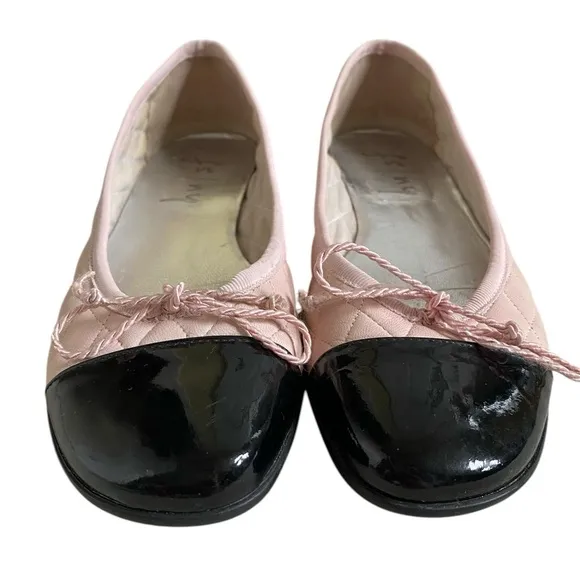 French Sole Passport Rubber Blush Quilted Black Patent Leather Ballet Flat 6.5