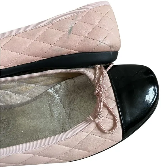 French Sole Passport Rubber Blush Quilted Black Patent Leather Ballet Flat 6.5