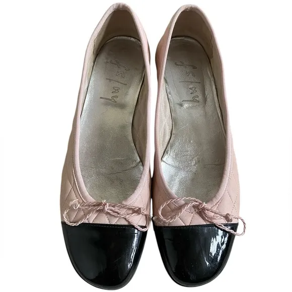 French Sole Passport Rubber Blush Quilted Black Patent Leather Ballet Flat 6.5