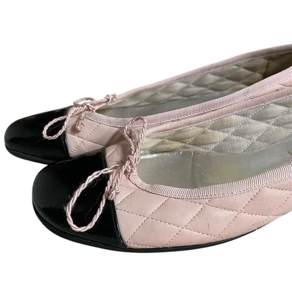French Sole Passport Rubber Blush Quilted Black Patent Leather Ballet Flat 6.5