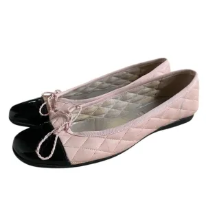 French Sole Passport Rubber Blush Quilted Black Patent Leather Ballet Flat 6.5