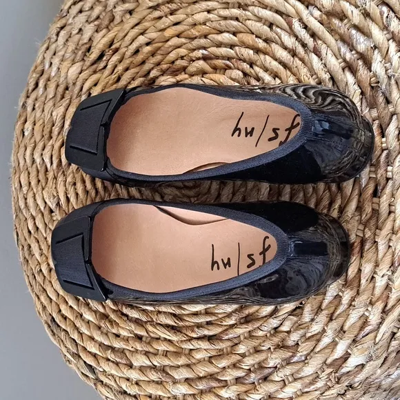 French Sole Womens Patent Leather Drum 2‎ Ballet Flats Front Buckle Sise 7.5