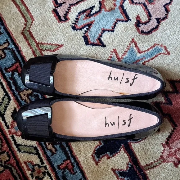 French Sole Womens Patent Leather Drum 2‎ Ballet Flats Front Buckle Sise 7.5