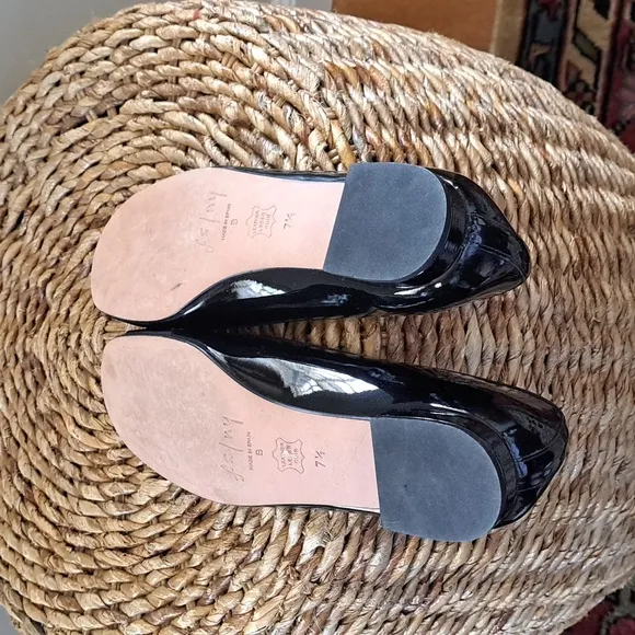French Sole Womens Patent Leather Drum 2‎ Ballet Flats Front Buckle Sise 7.5