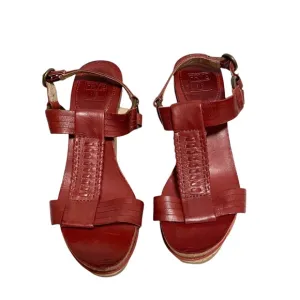 Frye Braylin Artisanal dark red t strap cork wedge leather sandals size 7